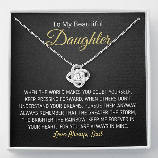 "To My Beautiful Daughter - The Greater The Storm" Love Dad Necklace (0088) Jewelry Two-Toned Gift Box