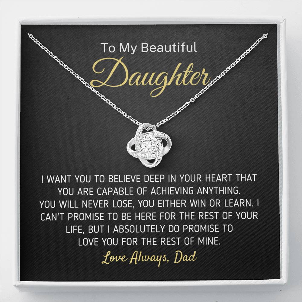 "To My Beautiful Daughter - Love You For The Rest Of Mine" Knot Necklace Jewelry Standard Box