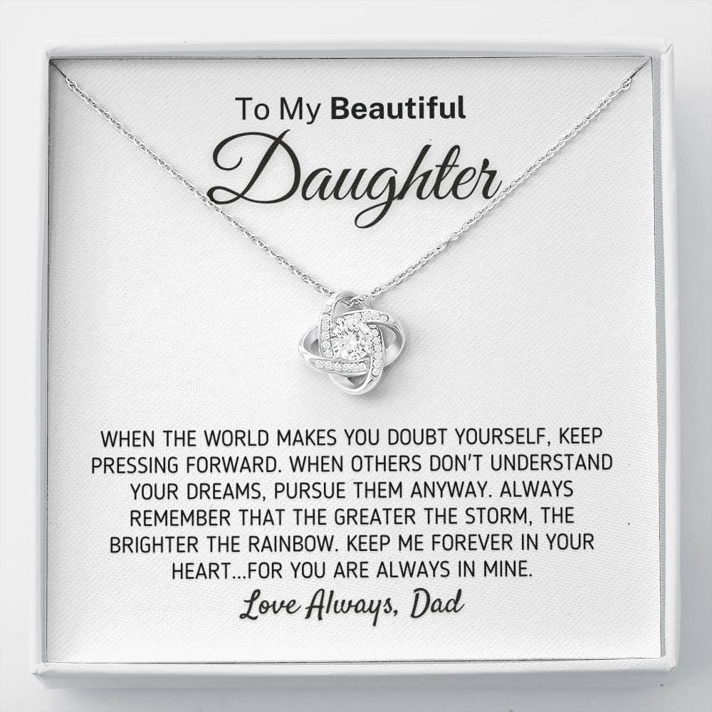 "To My Beautiful Daughter - The Greater The Storm" Love Dad Necklace (0108) Jewelry Two-Toned Gift Box
