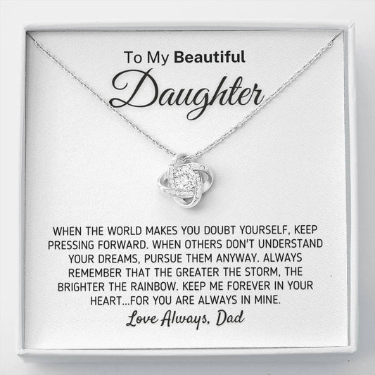 "To My Beautiful Daughter - The Greater The Storm" Love Dad Necklace (0108) Jewelry Two-Toned Gift Box 