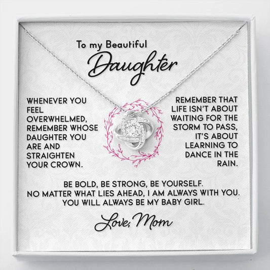 Gift for Daughter - "Learning To Dance In The Rain" Love Mom - Necklace Jewelry Two-Toned Gift Box