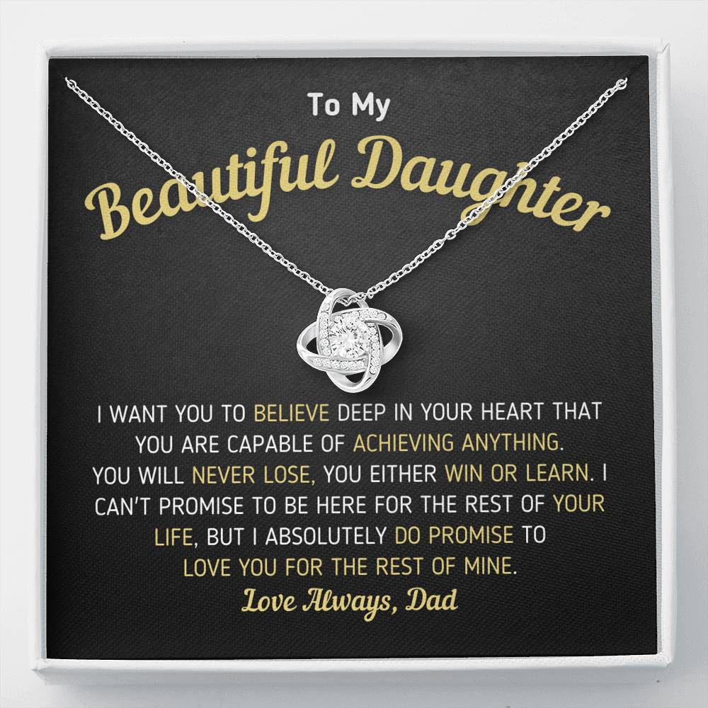 "To My Beautiful Daughter - Love You For The Rest Of Mine" Knot Necklace Jewelry Standard Box