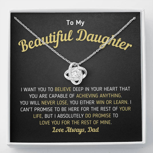 "To My Beautiful Daughter - Love You For The Rest Of Mine" Knot Necklace Jewelry Standard Box