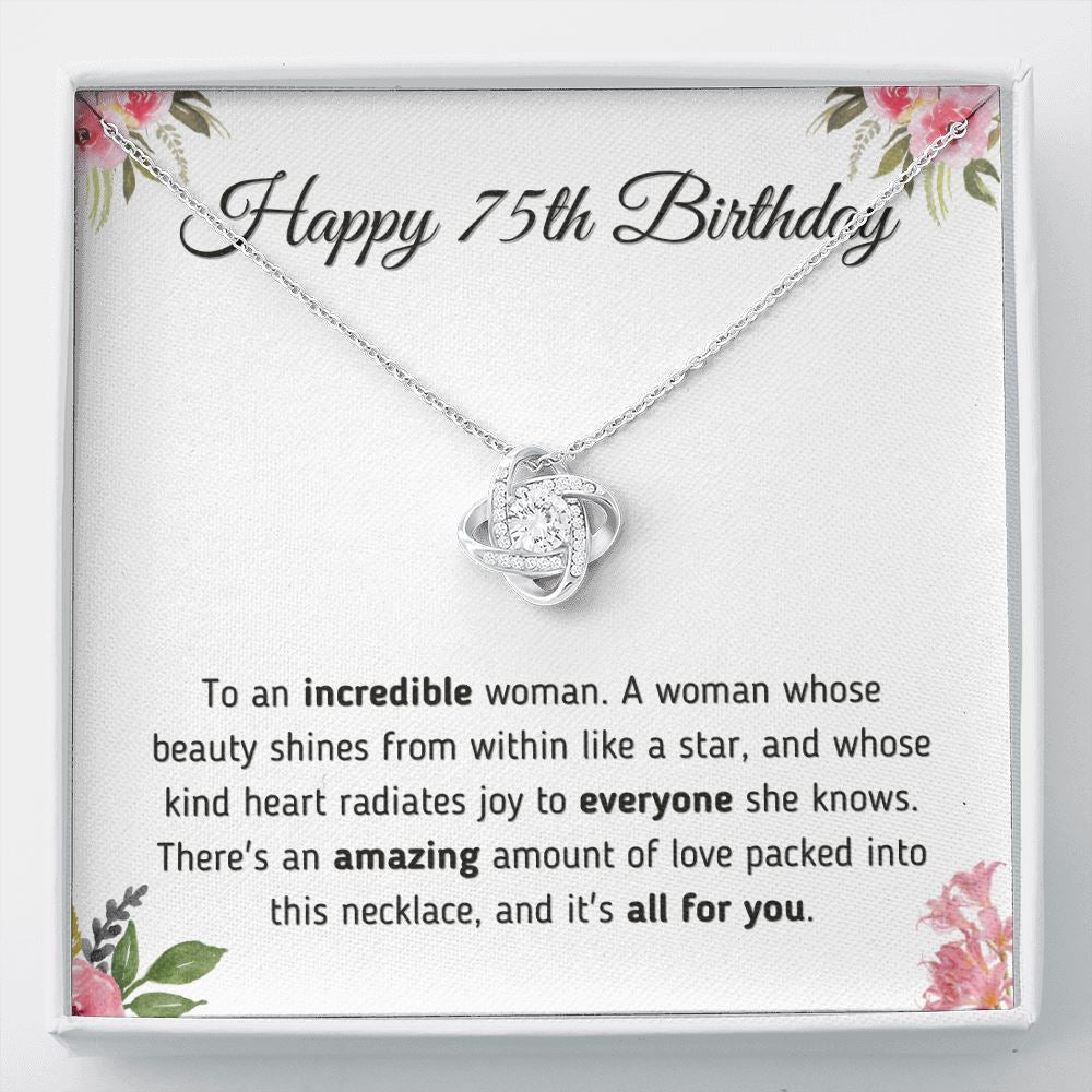 Happy 75th Birthday Gift - Necklace and Message Card Jewelry Two-Toned Gift Box