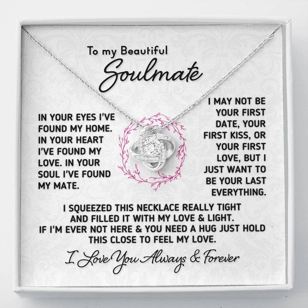 Gift for Soulmate "In Your Eyes I've Found My Home" Knot Necklace Jewelry Two-Toned Gift Box