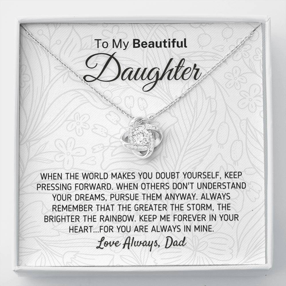 "To My Beautiful Daughter - The Greater The Storm" Love Dad Necklace (0111) Jewelry Two-Toned Gift Box