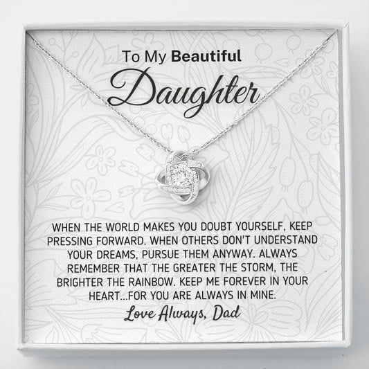 "To My Beautiful Daughter - The Greater The Storm" Love Dad Necklace (0111) Jewelry Two-Toned Gift Box