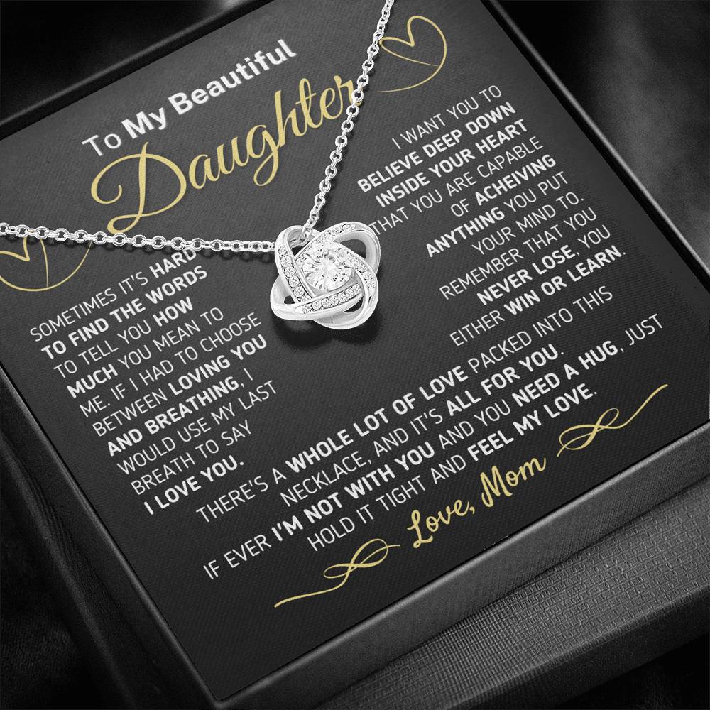 Gift for Daughter from Mom - If You Ever Need A Hug Love Knot Necklace Jewelry