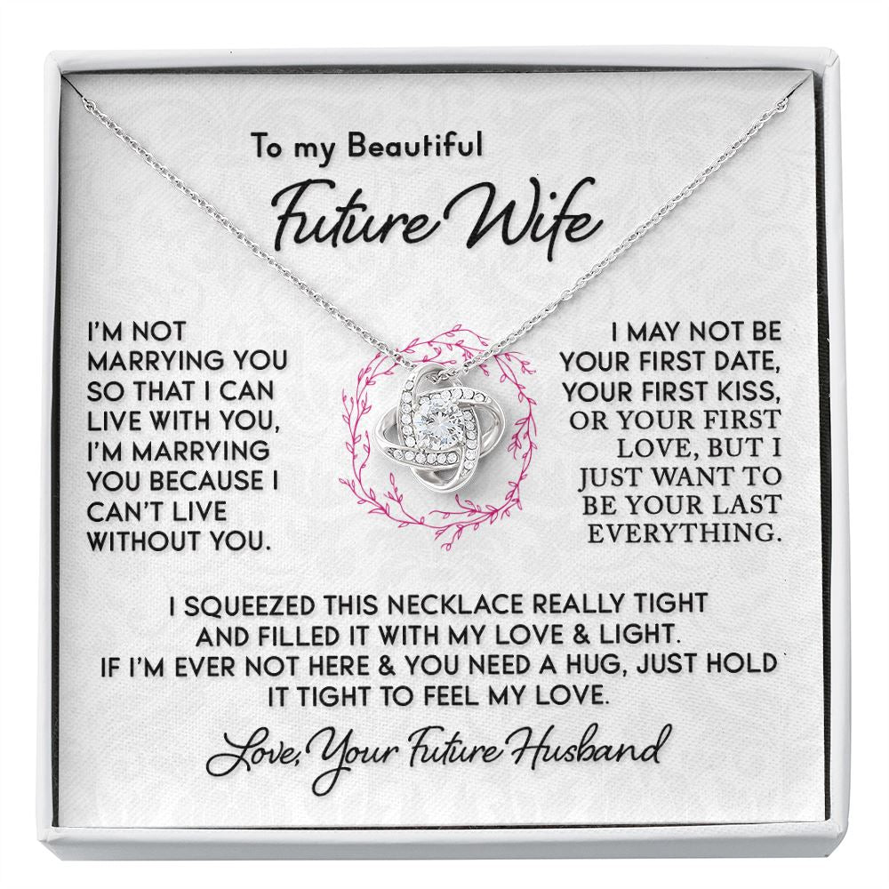 Gift for Future Wife "I Can't Live Without You" Knot Necklace Jewelry Two Toned Box