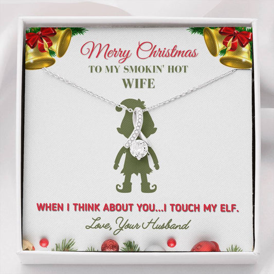 Funny Christmas Gift for Wife - I Touch My Elf Necklace Jewelry Two-Toned Gift Box
