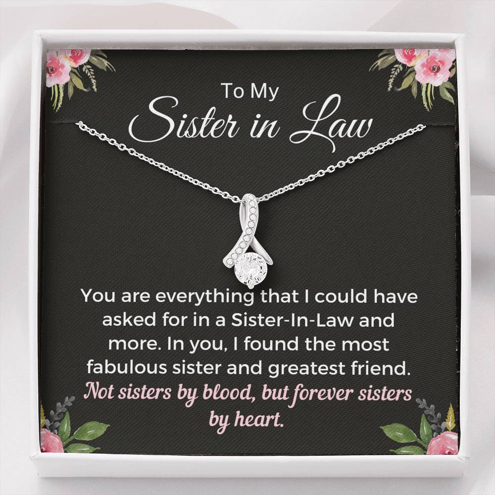 To My Sister in Law - Forever Sisters By Heart Necklace Jewelry Two-Toned Gift Box