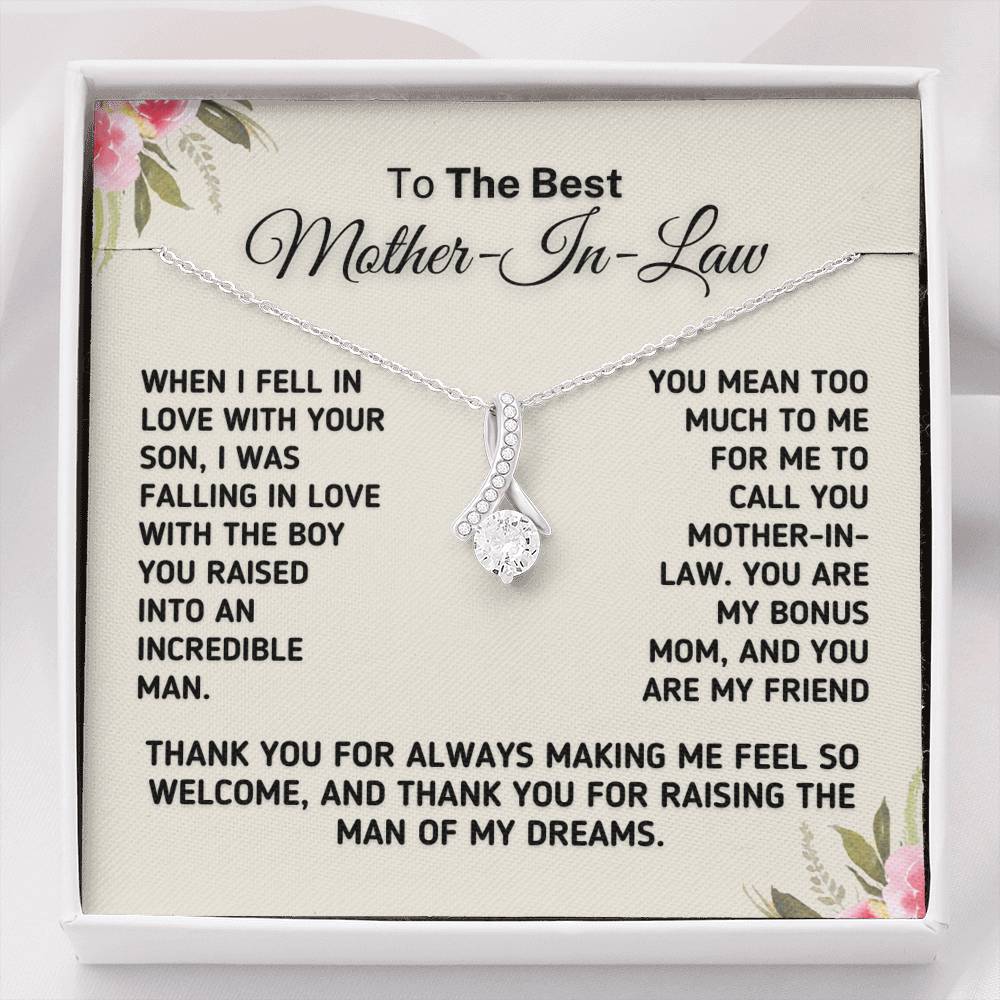 To The Best Mother In Law - Bonus Mom Necklace Jewelry Two-Toned Gift Box