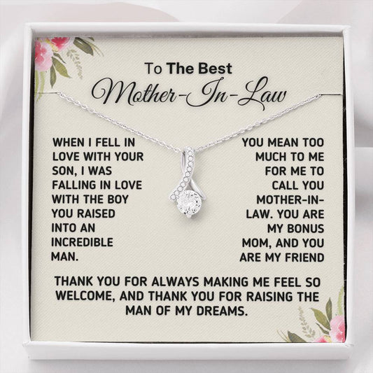 To The Best Mother In Law - Bonus Mom Necklace Jewelry Two-Toned Gift Box