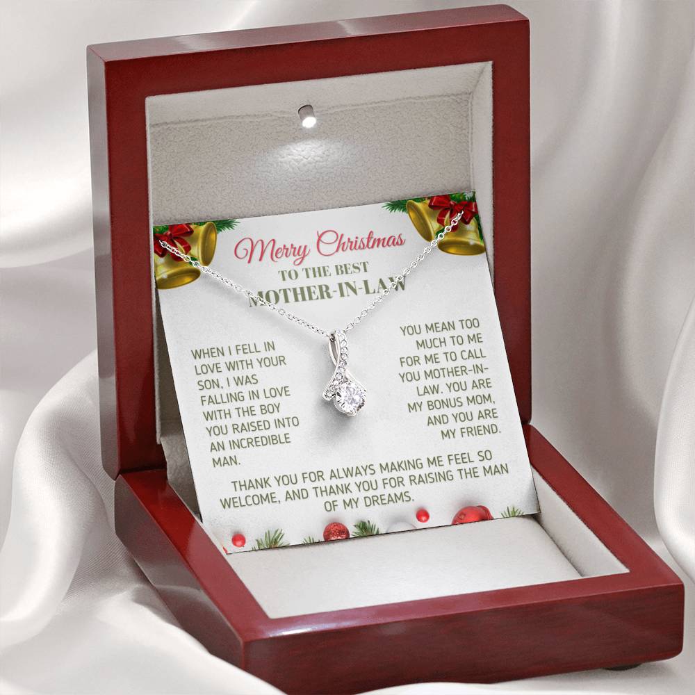 Christmas Gift for Mother In Law - You Are My Bonus Mom Jewelry Mahogany Style Luxury Box (w/LED)