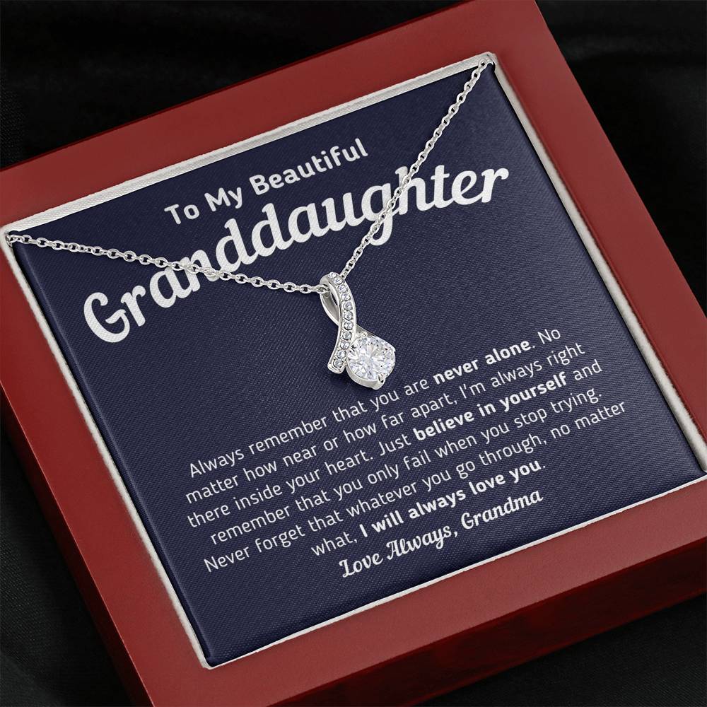 To My Granddaughter "You Are Never Alone" Necklace Jewelry Mahogany Style Luxury Box