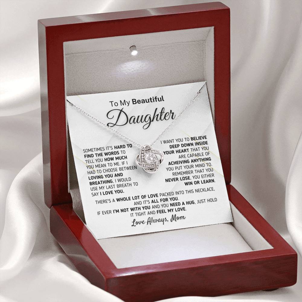 Gift For Daughter from Mom - If You Ever Need A Hug Necklace Jewelry Mahogany Style Luxury Box (w/LED)