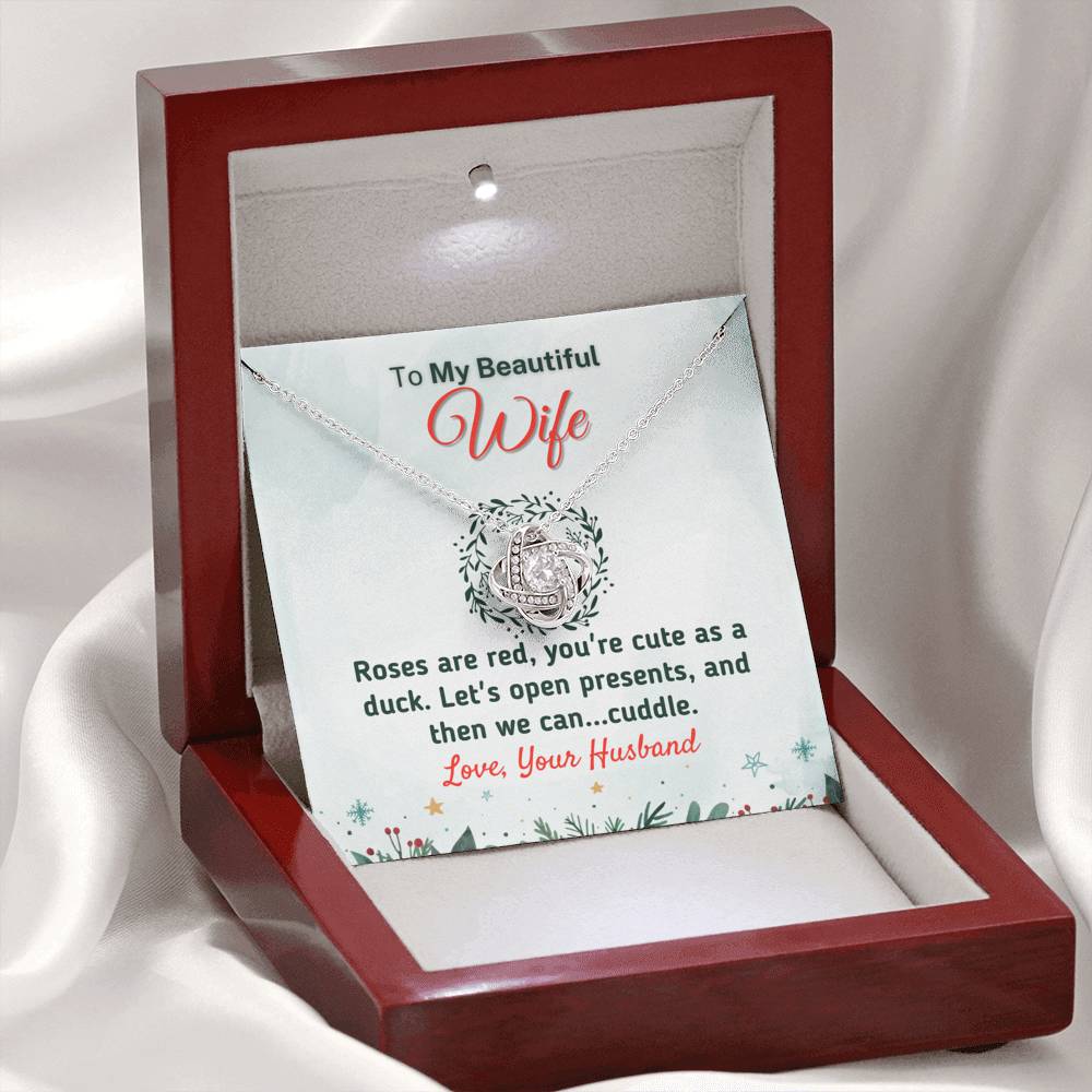 Funny Christmas Gift for Wife - "Cute As A Duck" - Necklace Jewelry Mahogany Style Luxury Box (w/LED)
