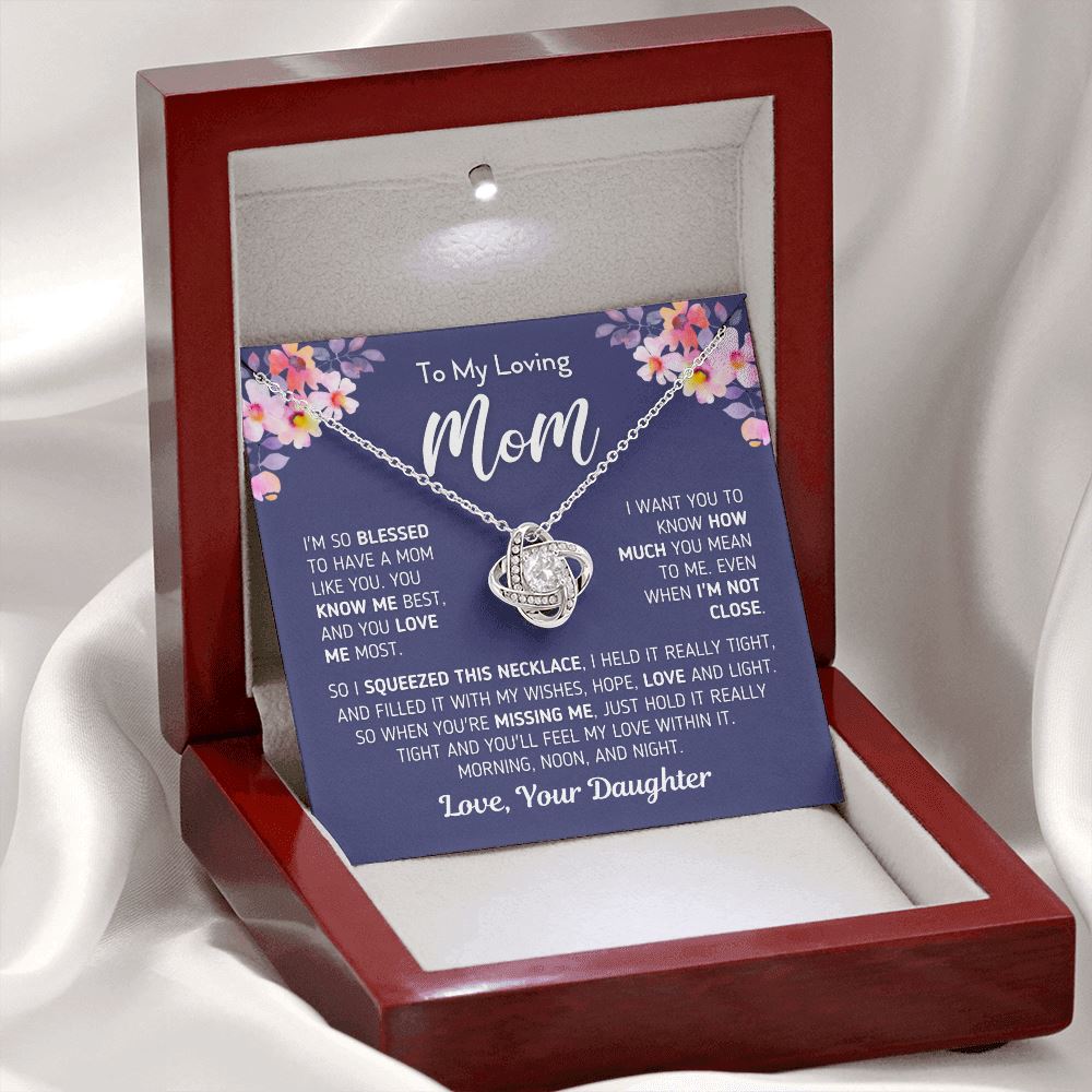 Gift For Mom From Daughter "I Am So Blessed" Necklace Jewelry Mahogany Style Luxury Box (w/LED)
