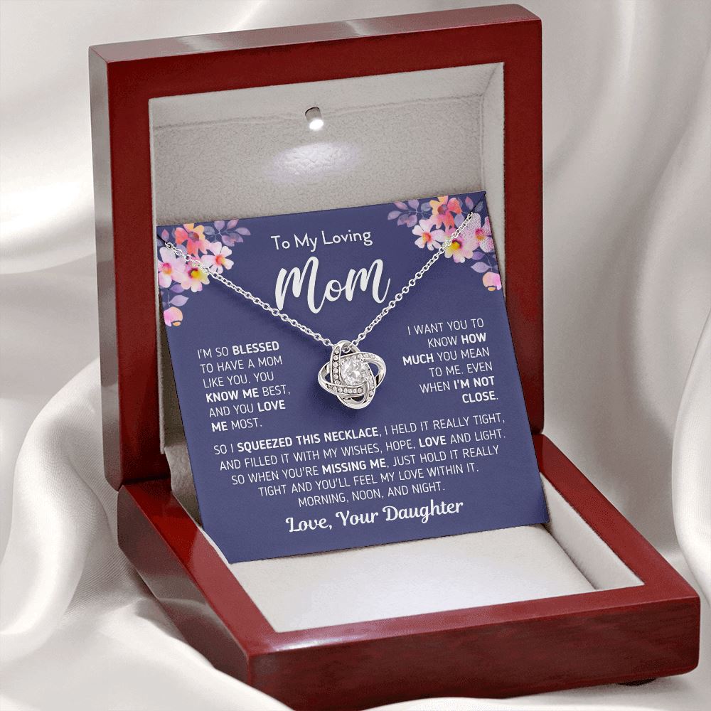 Gift For Mom From Daughter "I Am So Blessed" Necklace Jewelry Mahogany Style Luxury Box (w/LED) 