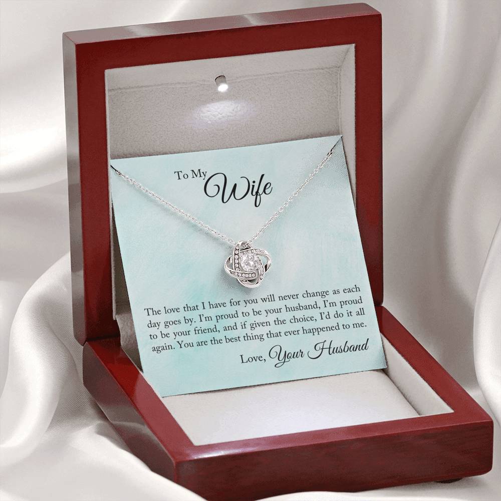 Gift for Wife - "Proud To Be Your Husband" Necklace Jewelry Mahogany Style Luxury Box (w/LED)