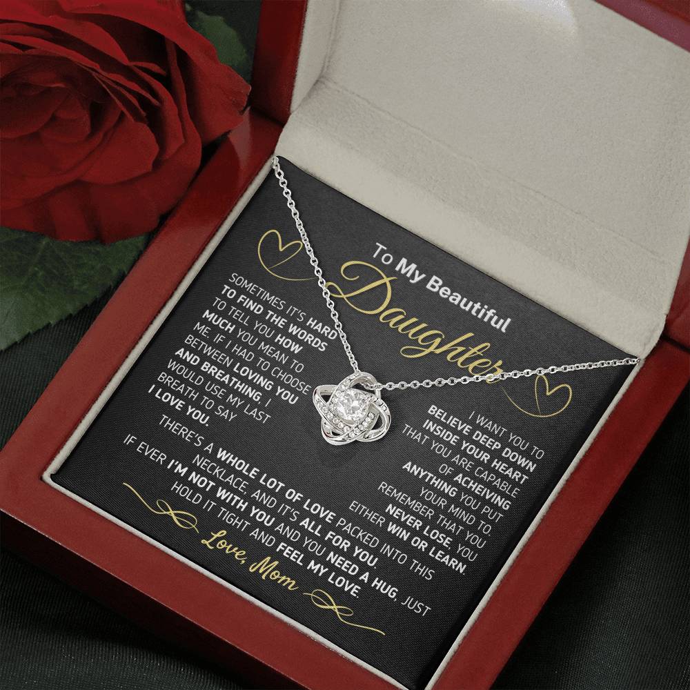 Gift for Daughter from Mom - If You Ever Need A Hug Love Knot Necklace Jewelry