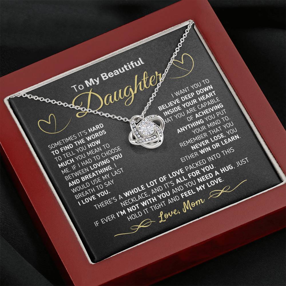 Gift for Daughter from Mom - If You Ever Need A Hug Love Knot Necklace Jewelry