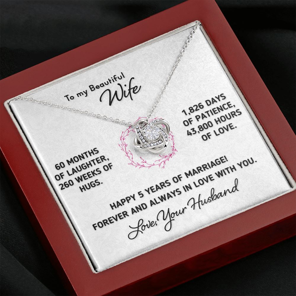 Gift for Wife - Happy 5 Year Anniversary Necklace Jewelry Mahogany Style Luxury Box (w/LED)