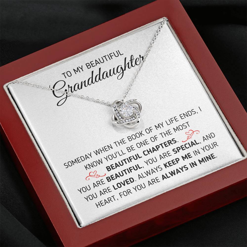 "To My Beautiful Granddaughter - Book Of My Life" Eternal Love Knot Necklace (0076) Jewelry Mahogany Style Luxury Box