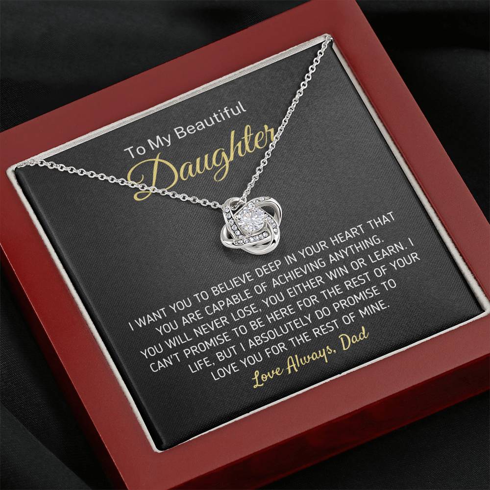 "To My Beautiful Daughter - Love You For The Rest Of Mine" Knot Necklace Jewelry Mahogany Style Luxury Box