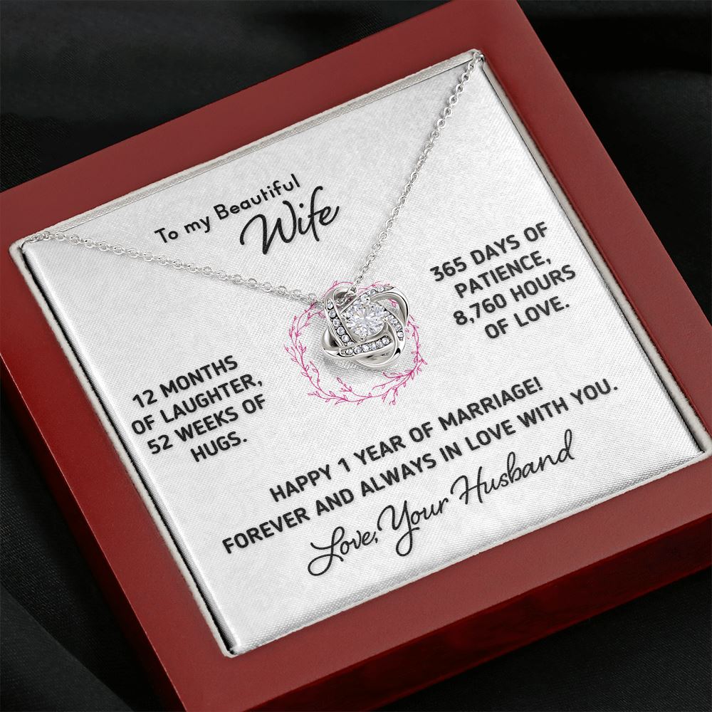 Gift for Wife - Happy 1 Year Anniversary Necklace Jewelry Mahogany Style Luxury Box (w/LED)