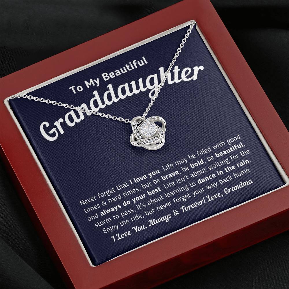 To My Beautiful Granddaughter - Never Forget That I Love You (Knot Necklace) Jewelry Mahogany Style Luxury Box