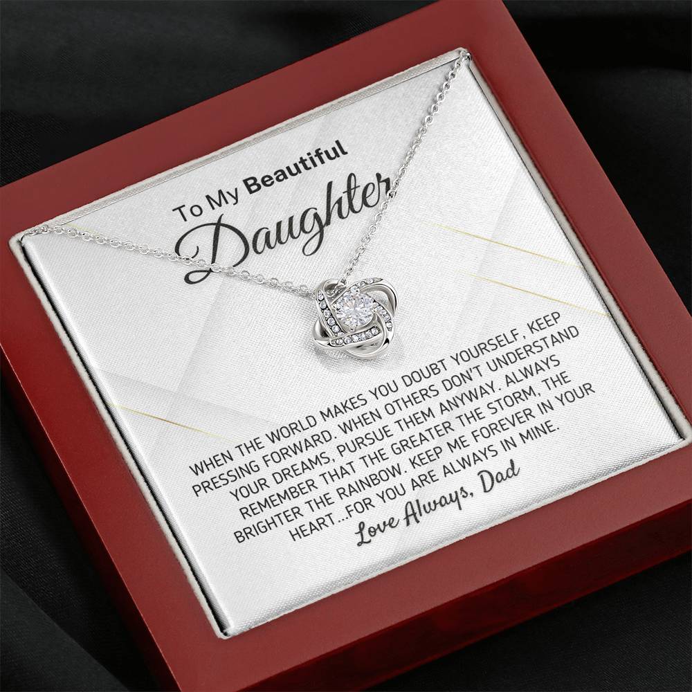 "Gift for Daughter - The Greater The Storm" Love Dad Necklace Jewelry Mahogany Style Luxury Box 