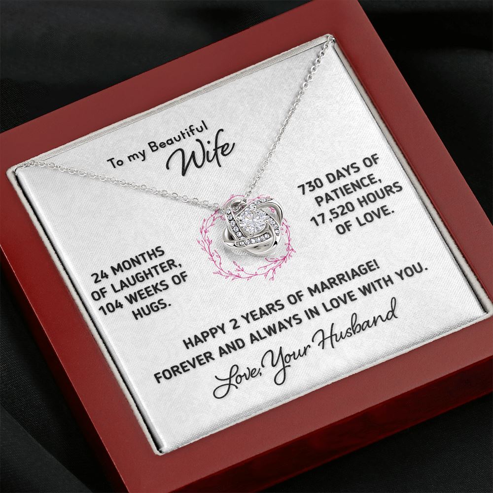 Gift for Wife - Happy 2 Year Anniversary Necklace Jewelry Mahogany Style Luxury Box (w/LED)