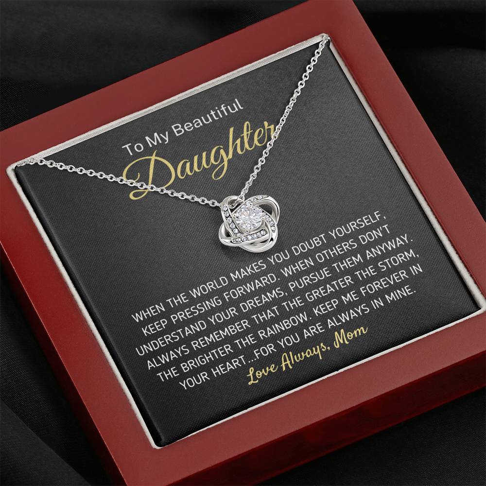 "To My Beautiful Daughter - The Greater The Storm" Love Mom Necklace (0092) Jewelry Mahogany Style Luxury Box