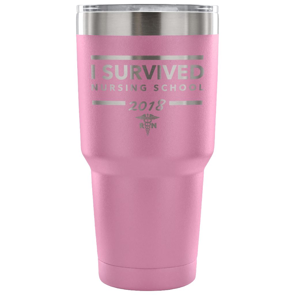 "I Survived Nursing School - 2018" - Stainless Steel Tumbler Tumblers 30 Ounce Vacuum Tumbler - Light Purple