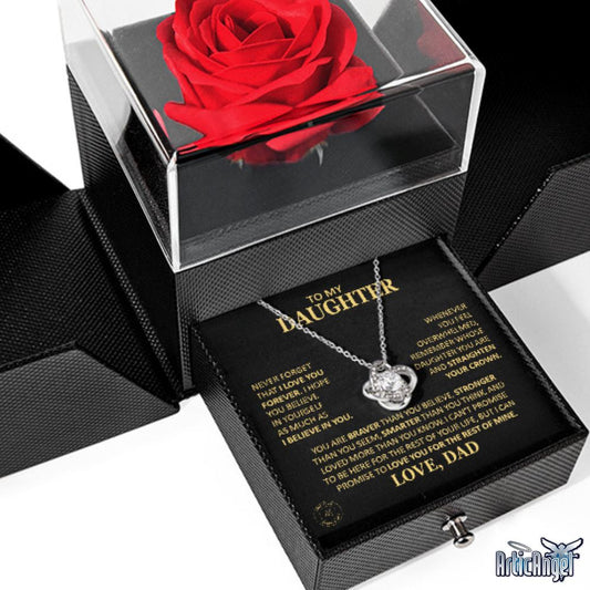 Unique Gift for Daughter From Dad "Never Forget That I Love You" Rose Surprise Gold Knot Necklace Jewelry 14k White Gold Finish 