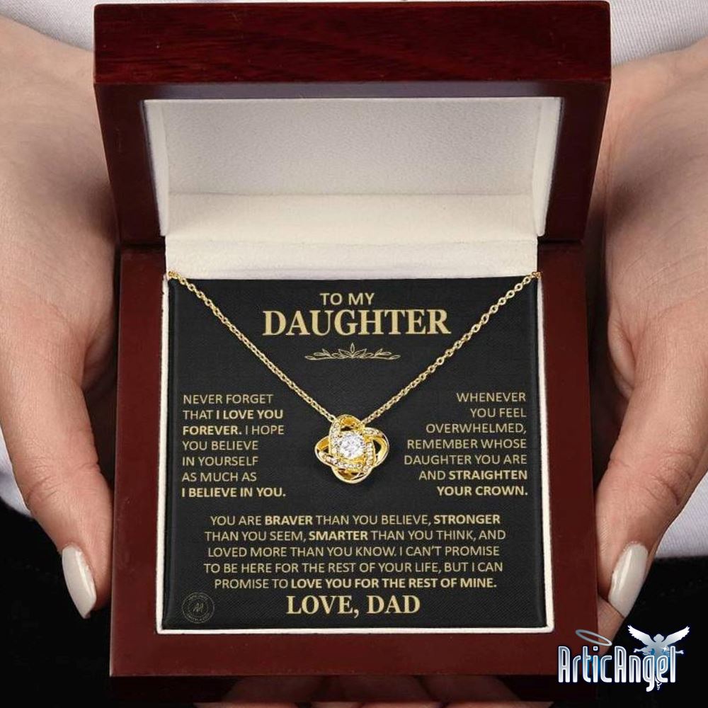 Beautiful Gift for Daughter From Dad "Never Forget That I Love You" Necklace Jewelry 18K Yellow Gold Finish Mahogany Style Luxury Box (w/LED) 