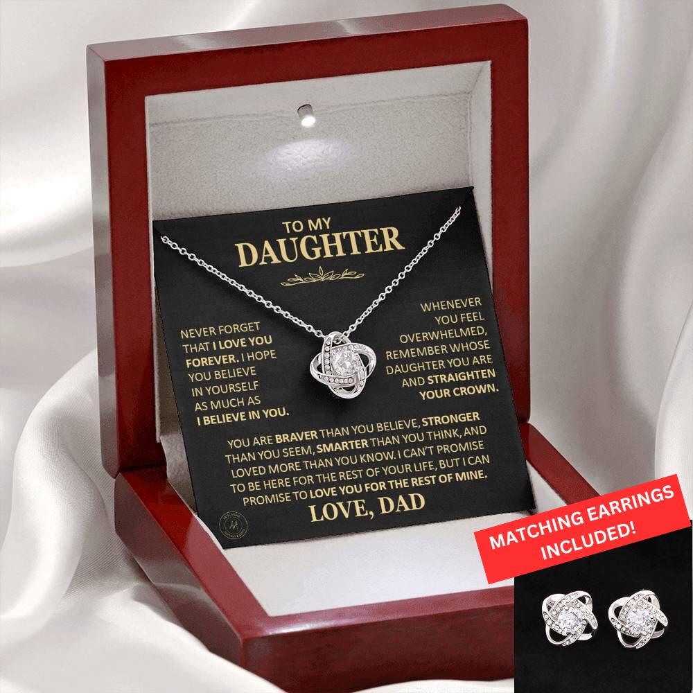 Beautiful Gift for Daughter From Dad "Never Forget That I Love You" Necklace With Earrings Jewelry 