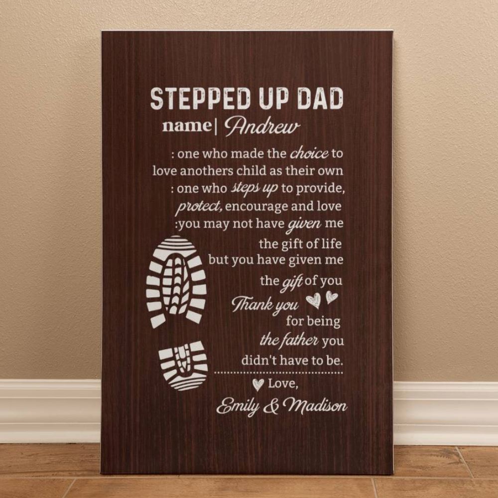 Personalized "Stepped Up Dad" Gallery Wrapped Canvas - Customizable Names 