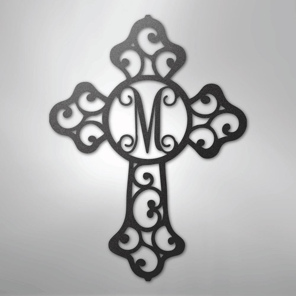 Custom Initial Cross Monogram - Steel Sign Christian Wall Decor