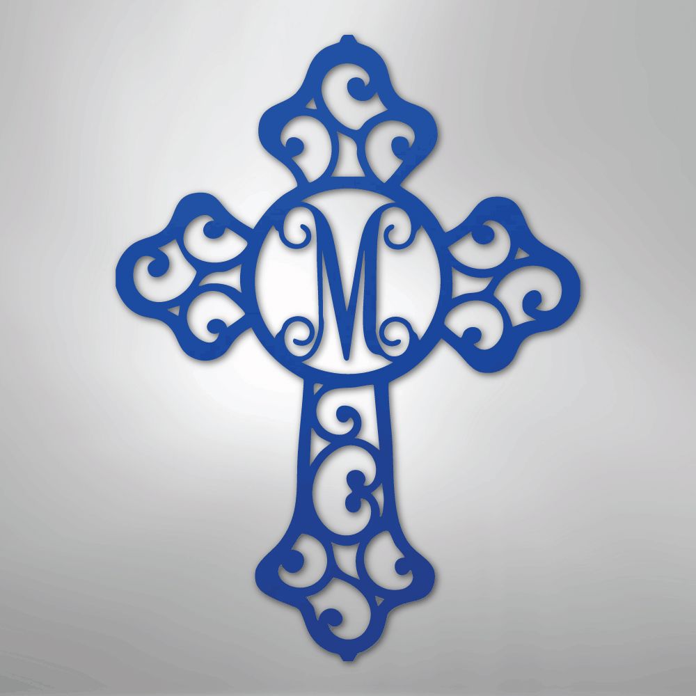 Custom Initial Cross Monogram - Steel Sign Christian Wall Decor