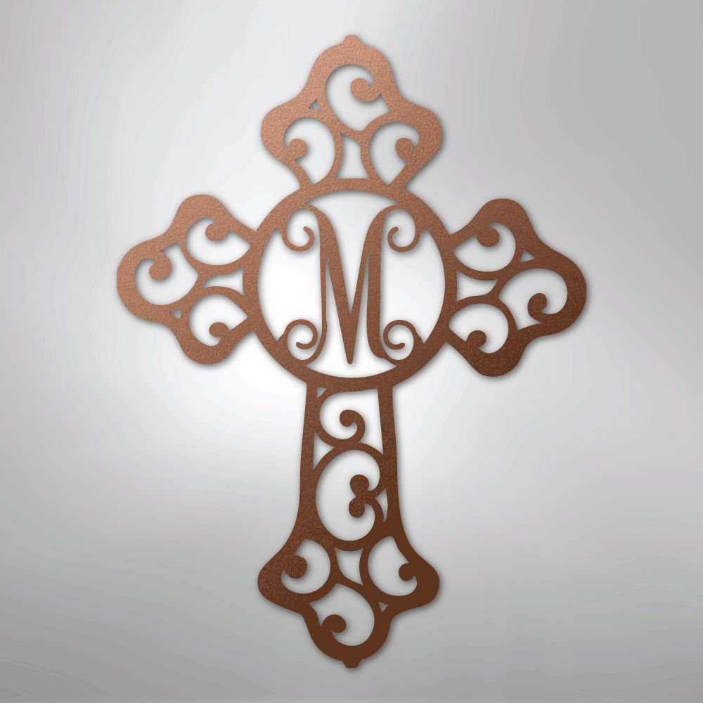 Custom Initial Cross Monogram - Steel Sign Christian Wall Decor