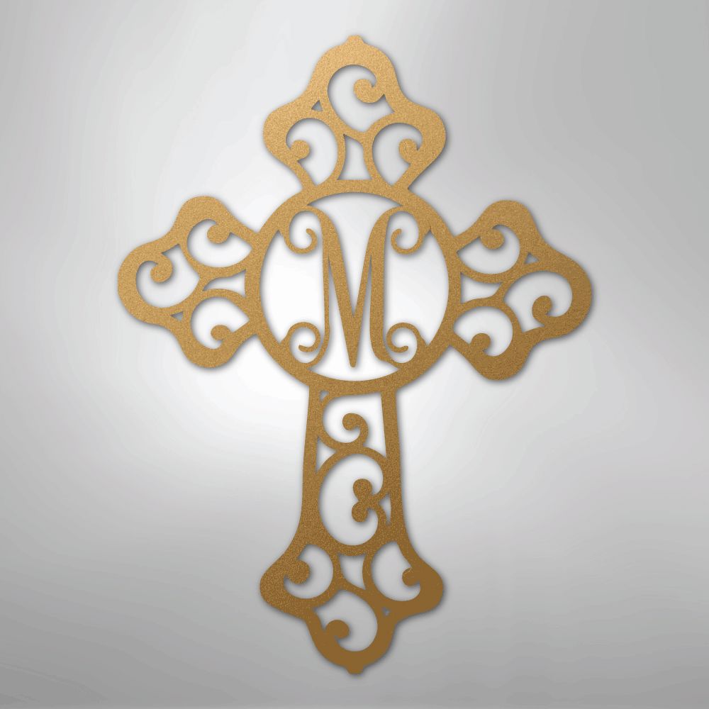 Custom Initial Cross Monogram - Steel Sign Christian Wall Decor
