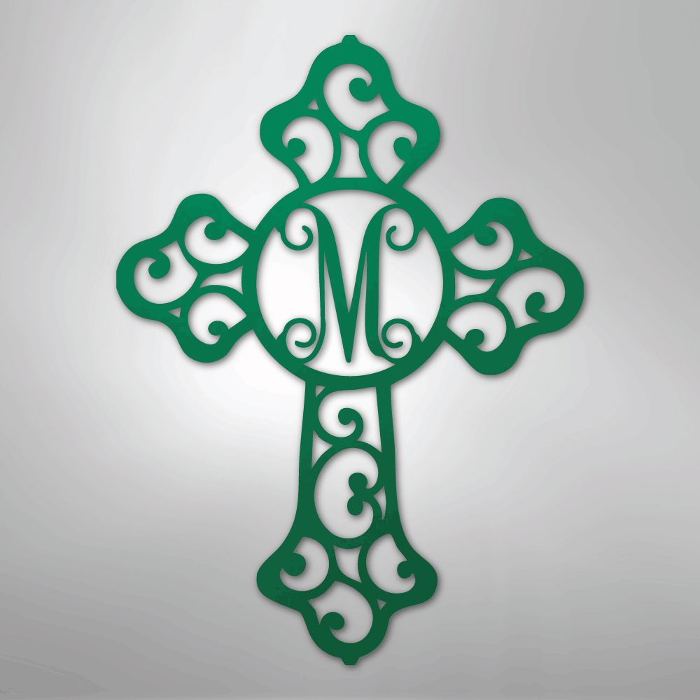 Custom Initial Cross Monogram - Steel Sign Christian Wall Decor