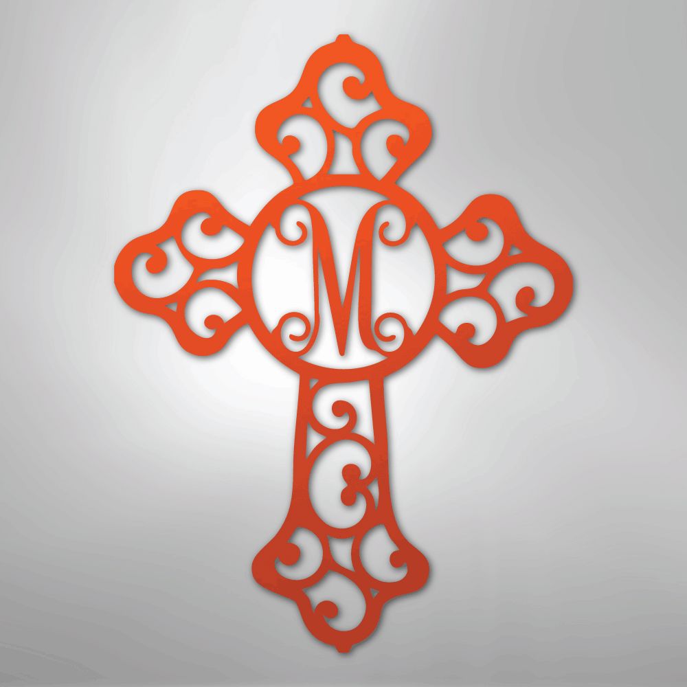 Custom Initial Cross Monogram - Steel Sign Christian Wall Decor