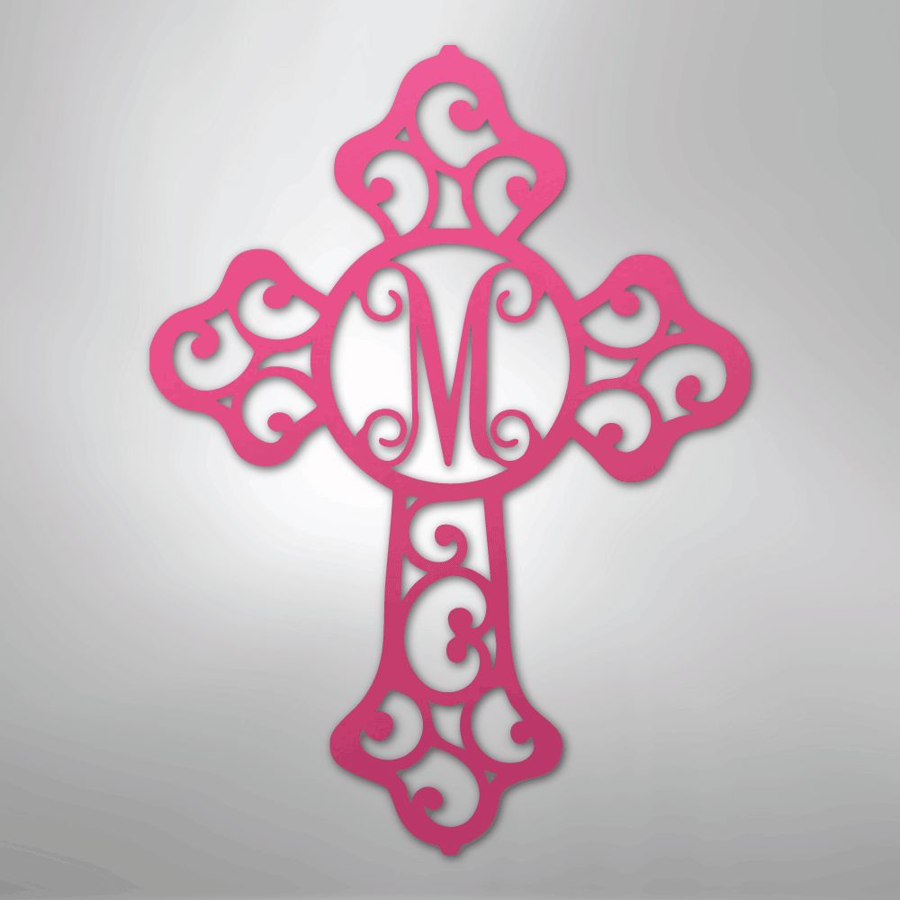 Custom Initial Cross Monogram - Steel Sign Christian Wall Decor