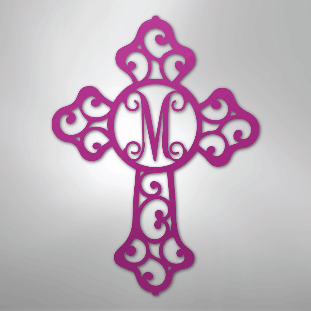 Custom Initial Cross Monogram - Steel Sign Christian Wall Decor