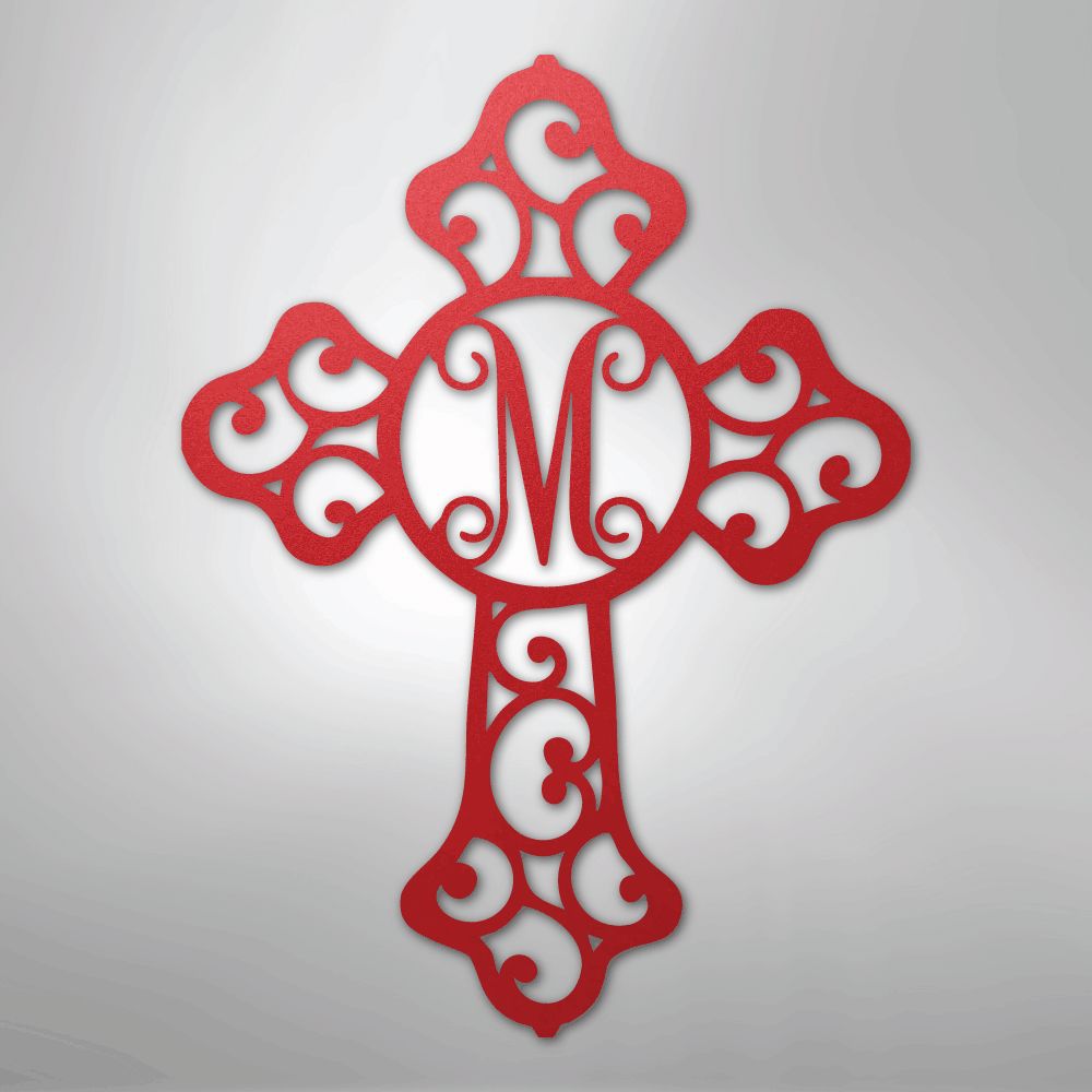 Custom Initial Cross Monogram - Steel Sign Christian Wall Decor