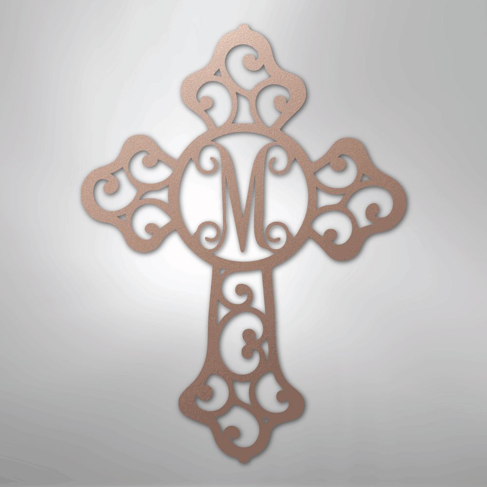 Custom Initial Cross Monogram - Steel Sign Christian Wall Decor