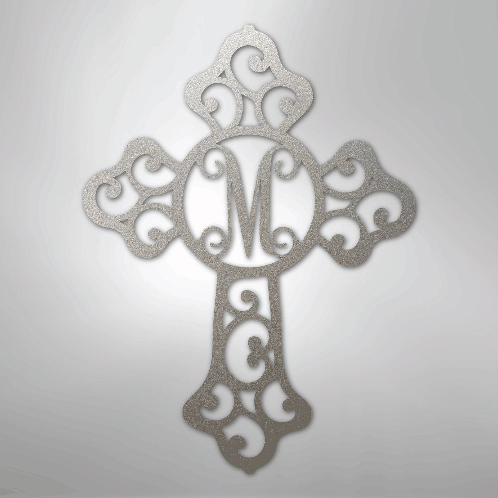 Custom Initial Cross Monogram - Steel Sign Christian Wall Decor